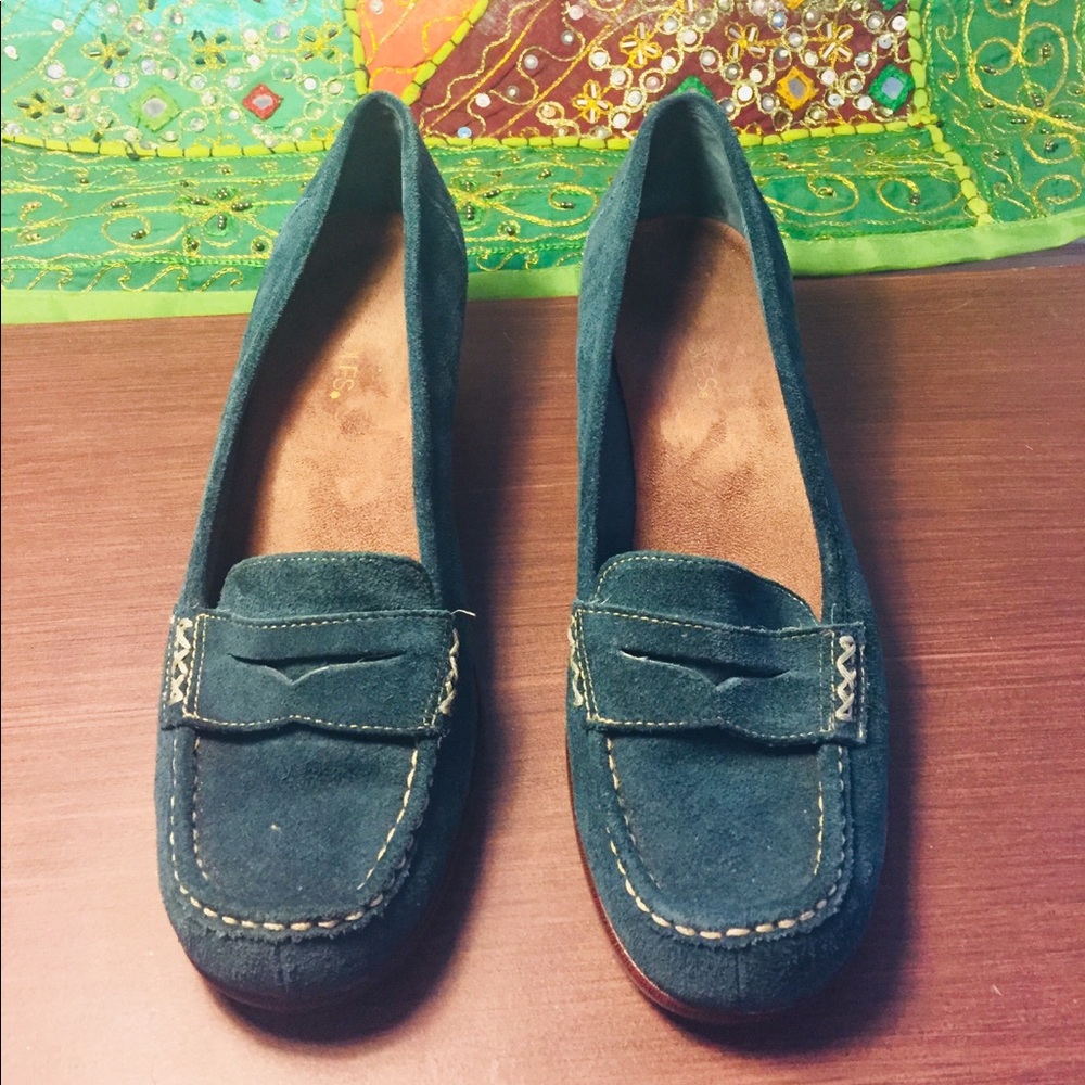 Aerosoles Teal Blue Suede Wedge Heel Loafer 9.5